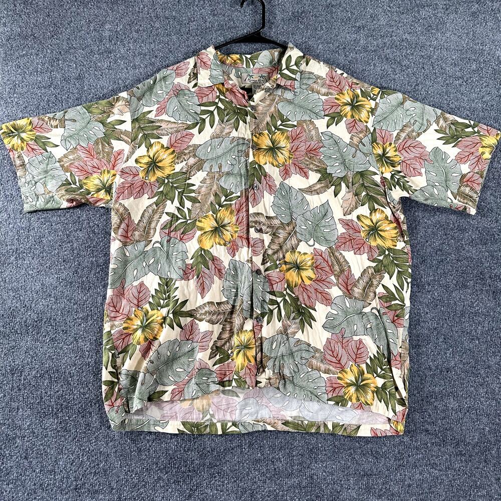 Kona Kai Trading Co Hawaiian Camp Shirt Men's XL Tropical Floral Cotton Viscose